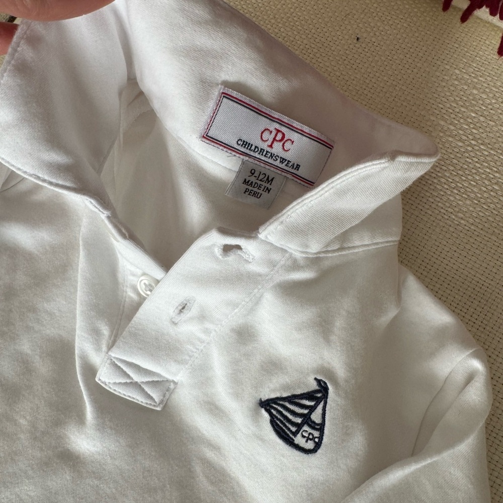 CPC Childrenswear White Polo Shirt with Nautical Embroidery, 9-12 mo